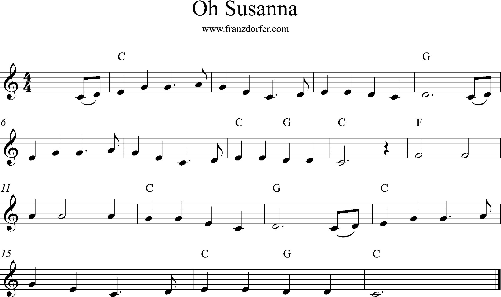 Trompetennoten, Oh Susanna, C-Dur